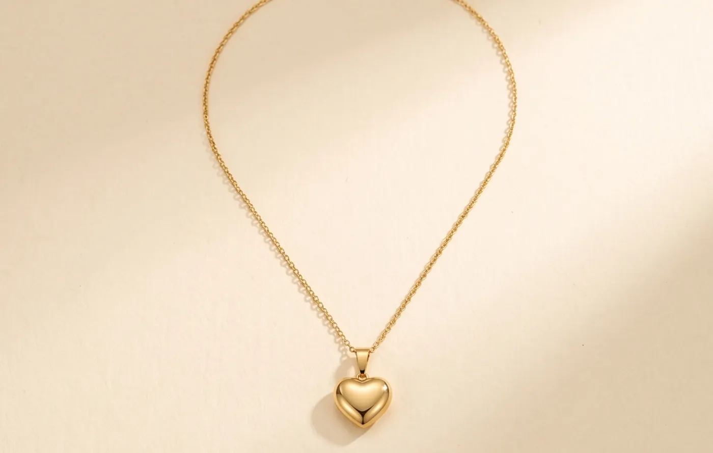 Golden Puffy Heart Pendant Chain